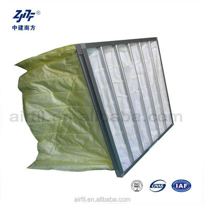 Industrial Pocket 6 Bags F7 F8 F9 Filter Udara Kerangka Aluminium Resistensi Rendah Fiber Sintetis Medium Untuk Pembersihan Udara